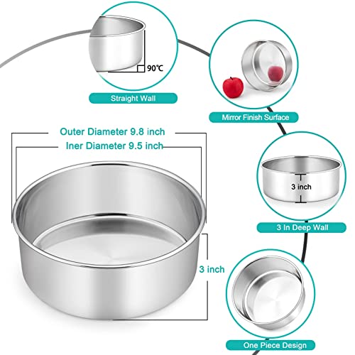 TeamFar 9 Inch Cake Pan, 9½” x 3” Stainless Steel Round Baking Pan Set of 2 - size: 9.5 x 3 Inch