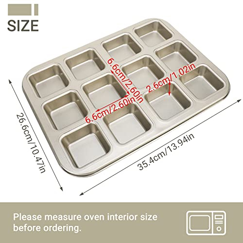 Beasea Brownie Pan with Dividers, 2 Set Gold All Edges Square Cupcake Brownie Pans 12 Mini Cavity Non Stick Baking Carbon Steel Bread Mold Small Edge 3x4 Individual Cutter Sheet Tray for Cake Oven - color: Gold Brownie