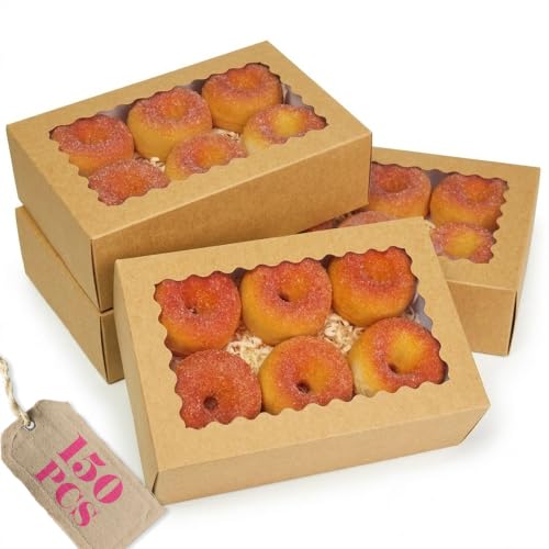 qiqee Auto-pop up Bakery Box with Window 9"x6"x2.5" 150Pcs Bakery Box Brown - color: 9x6x2.5, 150Pcs, Brown