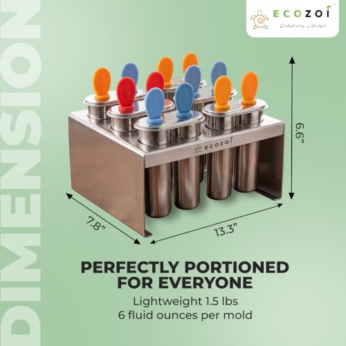 Ecozoi Stainless Steel Popsicle Molds with Rack, 6 Twin Round Ice Pop Makers, 30 Reusable Bamboo Sticks, 24 Silicone Seals, 3 oz, for Kids and Adults - size: Round-6 Twin Molds