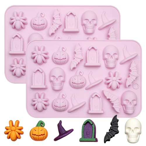 2pcs Halloween Silicone Molds for Chocolate, Jelly, Candy, Dessert - color: Purple(18 cavity)-R0269