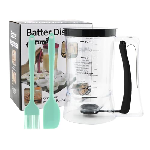 4 Cup Pancake Cupcake Batter Dispense with Oil Brush & Scraper - color: Black