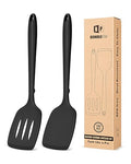 BUNDLEPRO Silicone Spatula, Solid & Slotted Turner, One-Piece, 2 Pack,Black - color: Black