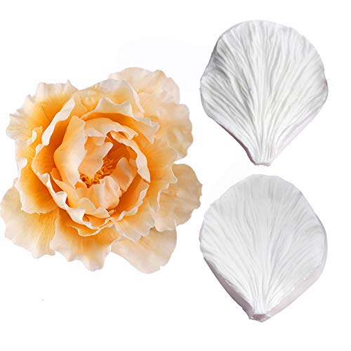 KALAIEN 5pcs Stainless Steel Peony Cutter 2pcs Fondant Silicone Mold - color: Peony Set(7pcs)