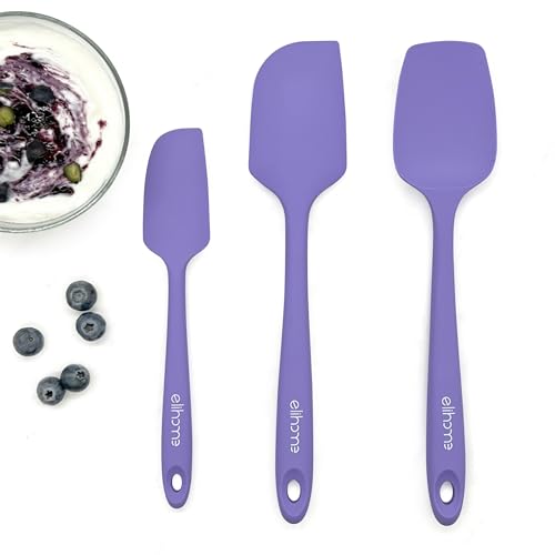 Elihome Chef Series 3 Piece Silicone Spatula Set - 600°F Heat Resistant Non Stick Rubber Kitchen Scraper Spatulas for Cooking, Baking, and Mixing – BPA Free and LFGB Certified Silicone, Purple Color - color: Purple