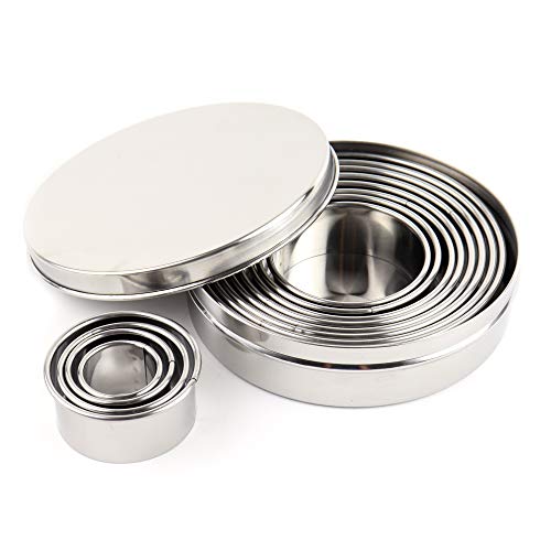 O'Creme Round Stainless Steel Plain-Edge Pastry Cookie Cutter Set of 12 Pieces - style: Plain-Round12