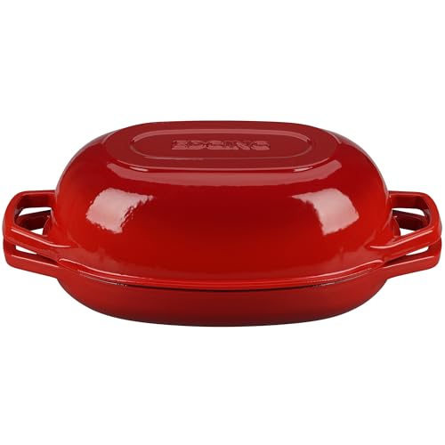 EDGING CASTING Enameled Cast Iron Oval Dutch Oven Pot with Lid, Dutch Oven for Sourdough Bread Baking, Bread Oven, Bread Dutch Oven, Oval Bread Pan, 5qt, Red - color: Red, size: 5 Quart