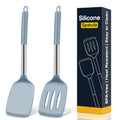 2 Pack Silicone Spatula Set, Solid & Slotted Turner for Non-Stick Pans - color: Blue