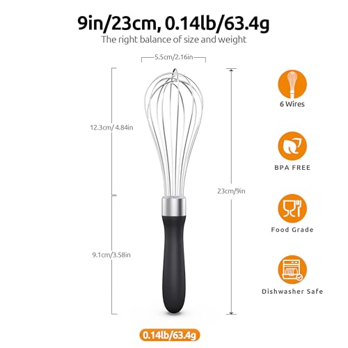 U-Taste Wire Whisk for Cooking, 18/10 Stainless Steel Balloon Wisk, S/Black - color: Black, size: Small