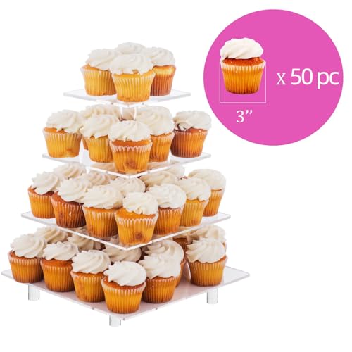 Jusalpha Large 4 Tier Square Acrylic Cupcake Stand, Cake Stand - size: 4 Tier With Rod Feet, Version 2