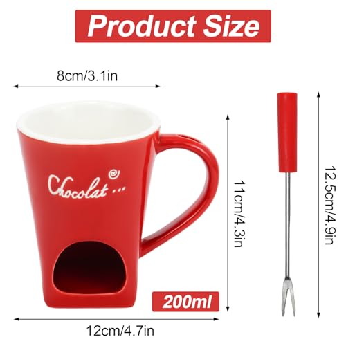 Chocolate Fondue Mug with Fork Sweet Ceramic Personal Chocolate Melting Cup Chocolate Fondue Mug Ideal Gifts for Birthday Date Night Birthday Wedding Gifts (Red) - color: Red