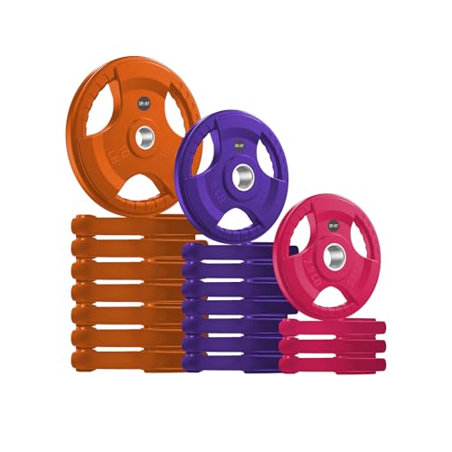 SPART 2-Inch Color Rubber Coated Olympic Grip Plate in Pairs or Single for Strength Training, Weightlifting and Bodybuilding, Solid Cast Iron Weight Plates for Barbell, 2.5LB/5LB/10LB/25LB/35LB/45LB, Two Years Warranty - color: 130LB SET
