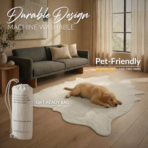 Faux Cowhide Rug 4'7"x6'7" - White Cow Print Rug, Washable, Non-Shedding - color: White, size: 4'7" x 6'7" (Large)