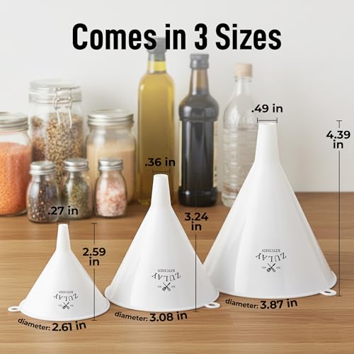 Zulay Kitchen 3-Piece Funnel Set, for Kitchen Use Filling Bottles, Plastic
