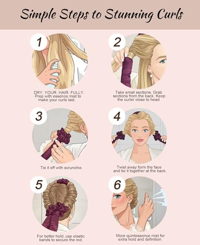 Midi Satin Heatless Curls Overnight Curling Rod Set - color: MIDI Onyx