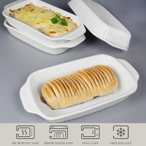 Ceramic Au Gratin Dishes, 8 x 5 Small Baking Dish with Handles, Set of 4, 15 Oz Individual Casserole Dishes, Casserole Pans for Lasagna, Pie, Roasting, Kitchen & Home, Oven Microwave Safe - color: Stripes, size: 8"(L) x 5.1"(W) x 1.25"(D) Inch / 15.3 oz