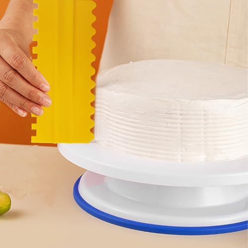 A Set of Cake Scraper 4pcs Plastic Double Sided Icing Smoother Frosting Comb Decorating Polisher Baking Diy Tool Accessories (Yellow) - color: Yellow