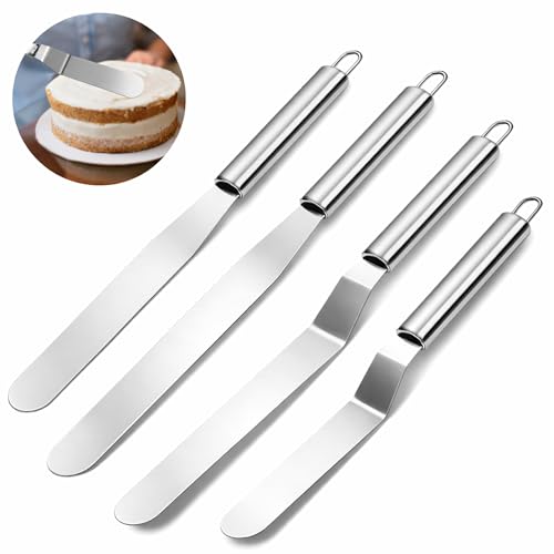 4 Pcs Angled Cake Icing Spatula Set, Stainless Steel Straight Off Spatulas