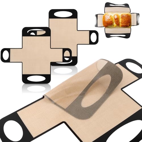 Silicone Bread Sling for Dutch Oven,2Pcs Non-Stick & Easy to Clean Bread Baking Mat Set,Food-Grade Silicone Loaf Pan Liner,Dough Transfer Tool with 4 Handles to Transfer Sourdough