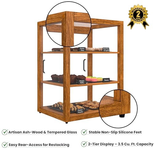 KoolMore 21 in. Upright Light Wood Countertop Dry Bakery Display Case, Bread, Cake and Pastry Display with Tempered Glass - color: Light Wood, size: 21 in.