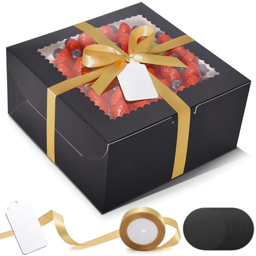 32Pcs 10 Inch Cake Boxes with Cake Boards (16Boxes & 16Boards) Black - color: Black