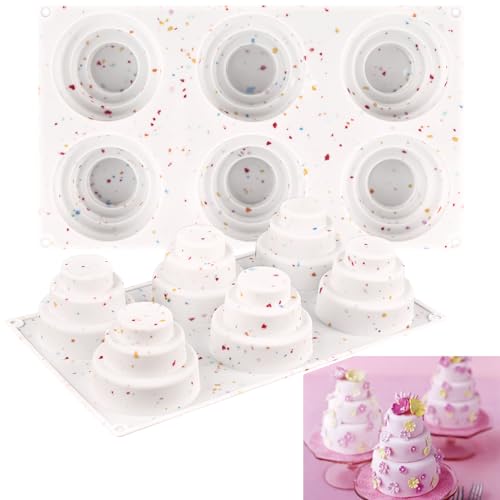 Sakolla 2 Pack 3 Tier Mini Cake Molds, 6 Cavity Silicone Cake Molds for Baking Cake Pop, Cakesicle, Brownie and Mousse (Confetti) - size: Mini Cake Molds/2 Pcs