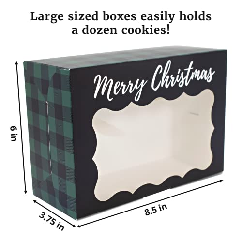 Christmas Cookie Boxes - 12 Pack - Plaid Bakery Gift Box with Window - color: Buffalo Plaid Christmas