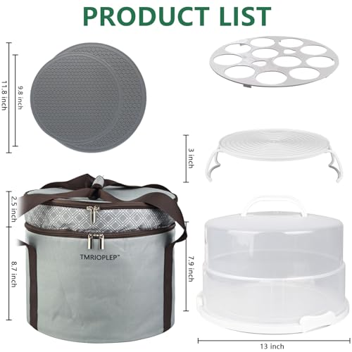 12 Inch Cake carrier Container with Lid and Handles Includes Insulated Bag for Safe Transportation of Buttercream Doesn't Melt Easy for Cakes, Pies and Cupcakes (Grey) - color: Grey