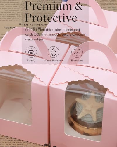 Bakepacker Auto-pop up Cupcake Boxes, Pink, 3.7 x 3.7 x 4.3 inch, 25 Count - color: Pink, size: 3.7x3.7x4.3inch/25packs