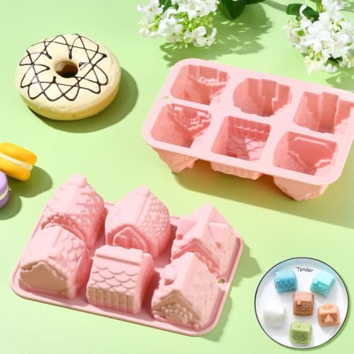 Airssory 2 pcs 3D House Shaped Silicone Fondant Molds Home Moulds for DIY Cake Chocolate Pudding Jelly Candy Resin Crafts Candle Home Decor - color: Shaped Silicone Fondant Molds - 2 pcs