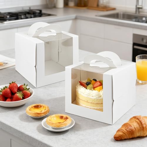 20 Pcs White Cake Boxes with Boards 6 x 6 x 6 Inch