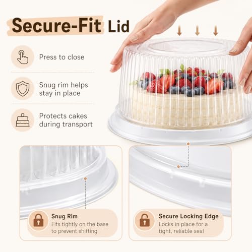 20 Pack 7 Inch Disposable Cake Containers with Lids, Clear Plastic Cake Carrier with White Base, PET Cake Boxes for Transport, Storing, Displaying Cakes, Bakery, Party, Dessert Gifts