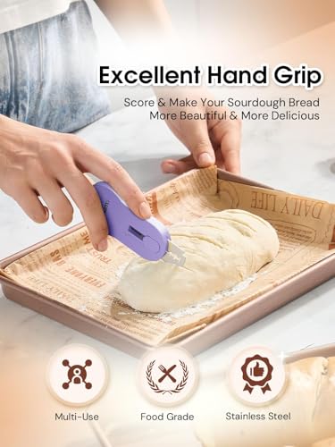 CLUEAPOP Bread Lame Sourdough Scoring Tool, Extractable & Magnetic Lame Scoring Tool, Bread Dough Cutter Slashing Razor Tool, Bread Scoring Tool for Sourdough Bread Baking - Scoring Knife - color: Purple