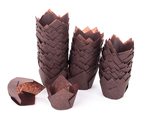 GOLDEN APPLE, 200 Pcs Tulip Cupcake Liner Baking Cup Muffin Tins Cups for Weddings, Birthdays, Baby Showers (Small, Brown) - color: Brown, size: Small