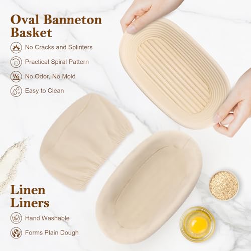 8 Pack 10 Inch Oval Banneton Bread Proofing Basket, Rattan Sourdough Bread Baskets with Liners for Home Baking - size: 10"Oval Basket-8 PCS