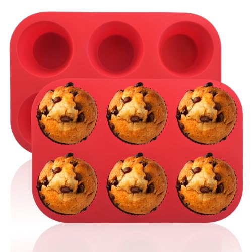 Silicone Muffin Pans,6 Cup Large Silicone Cupcake Pans 2Pack