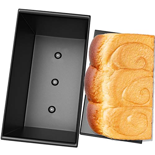 CHEFMADE Pullman Loaf Pan with Lid, 1Lb Dough Capacity Non-Stick Rectangle Flat Bread Pan, Carbon Steel Bakeware Toast Mold with Cover for Baking Bread - Black - size: Black 1 lb Flat