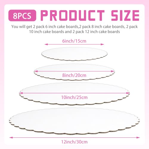 8 Pack Round Cake Boards,White Wave Cake Circles Base 6,8,10,12 Inch - color: White, size: 6/8/10/12Inch, style: Wavy Edge