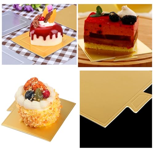YYaaloa 100pcs 3.3 Inch Mini Square Golden Cake Boards Mousse Cupcake Base Paper Plates Dessert Board Base for Cake DIY, Baking Dessert Party Wedding Birthday (Square, 100pcs) - color: Square, size: 100pcs