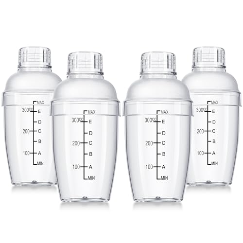 Lallisa 4 Pcs Plastic Cocktail Shaker Hand Drink Mixer Bubble Tea Shaker with Scales and Strainer Top Clear Cup with Measurements Mixing Tool for Tea Coffee Milk(350 Cc/ 12 oz) - size: 350 cc / 12 oz