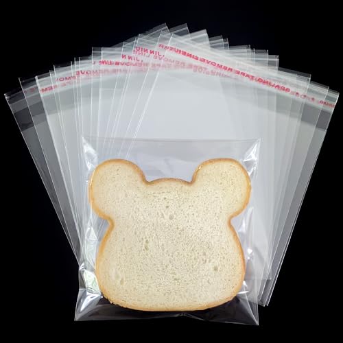 Soarvita Self Sealing Cookie Bags, 100Pcs 5x5 Inches Clear Resealable Gift Wrap Cellophane Bags for Packaging Candy Treat Goodie Favors and Cookies Gift Giving - Self Adhesive Wrappers - color: 5x5 Inch -100pcs