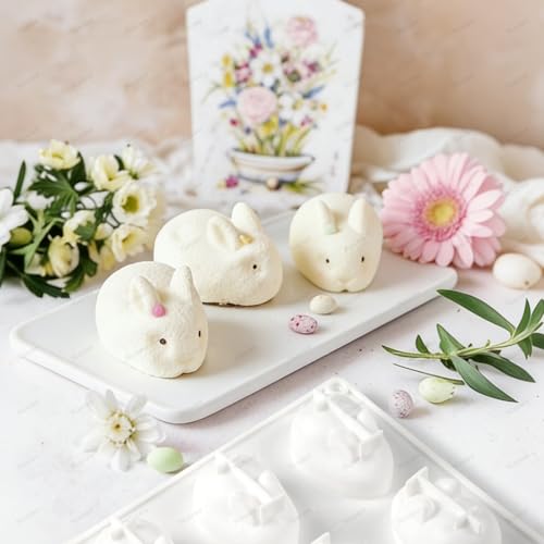 Silicone Easter Mousse Cake Mold Nonstick Baking Chocolate Jelly Pudding Molds for Easter Birthday Ice Cream Loaf Muffin Candy Pie Bread Soap (Little Rabbit 6 Cavities) - color: Little Rabbit 6 Cavities