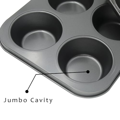 Non-Stick Black Jumbo Muffin Pans, 6-Cup Set of 2 - color: Black