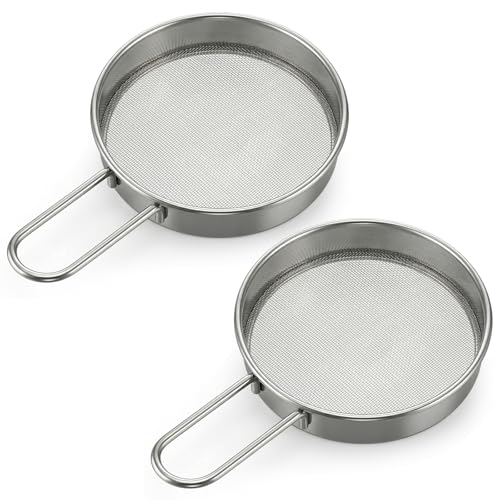 2 Pack Mini Flour Sifter, 40 Mesh 3.15in Round Sifter with Handle