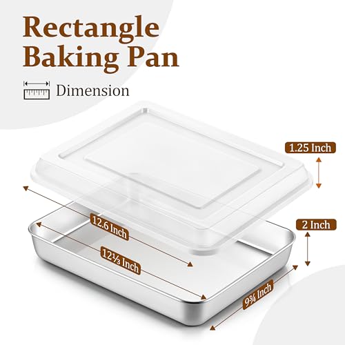 LIANYU Baking Cake Pan Set with Lid, 12⅓ x 9¾ x 2 Inch Lasagna Brownie Pan - size: 12.4 x 9.6 Inch