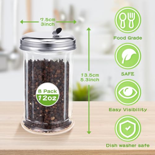 Mimorou 8 Pcs 12 oz Glass Sugar Shaker Pourer Dispenser, 5.5'', Flap Lid - style: Flap Lid