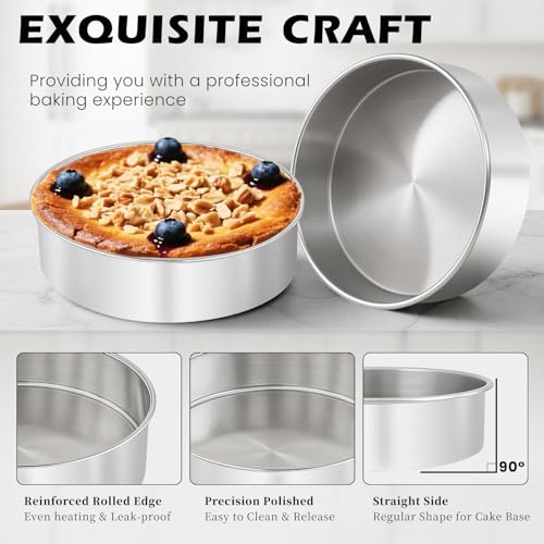 6 Inch Cake Pan - 3PCS Stainless Steel Smash Cake Baking Pans Tins with 100 PCS Parchment Paper, Round Bakeware for Party Birthday Wedding, Mirror Finish & Dishwasher Safe - size: 6 inch -A
