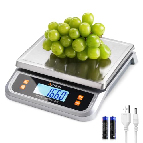 Atogou 88lb Food Scale, Commercial Kitchen Scale Plug-in Usable - size: Silver 88 lb (40 kg)