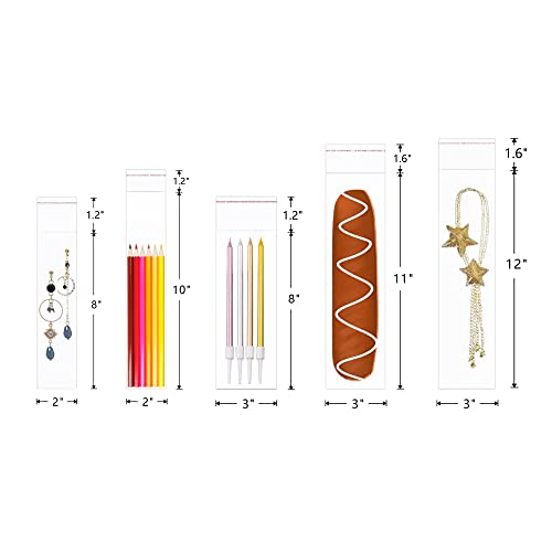 100pcs 3" x 12" Long Adhesive Cello Bags Crystal Sealed Clear Bag Long Resealable Cellophane Bags 1 Mil for Bakery Cookies Candies Jewelry Crafts - color: Clear, size: 1 Count (Pack of 100)