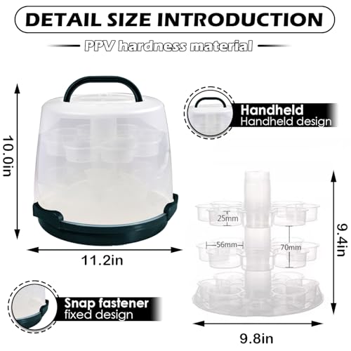 Cake Carrier Round Cake Stand Plus Height Cake Container with Cupcakes Pad, Handle, Lid Reusable Package Box for Transporting Desserts,Pie,Toast,Fruit (10" Black) - color: 10" Black